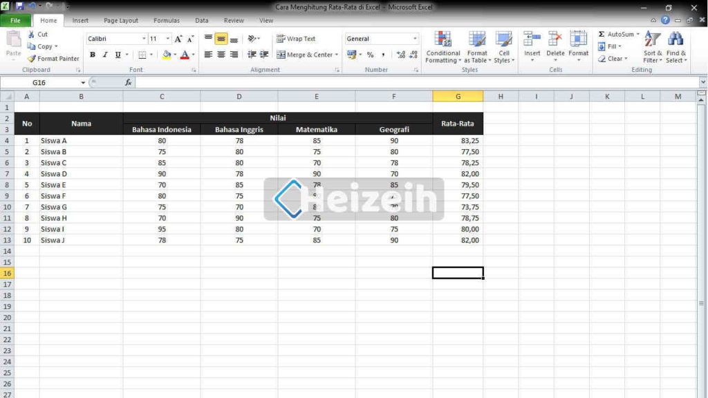 Cara Menghitung Rata-Rata di Excel