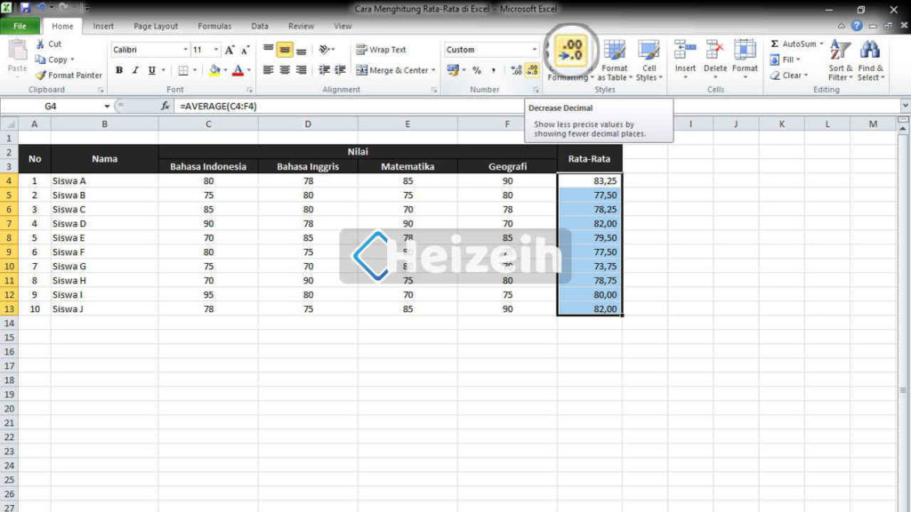 Cara Menghitung Rata-Rata di Excel
